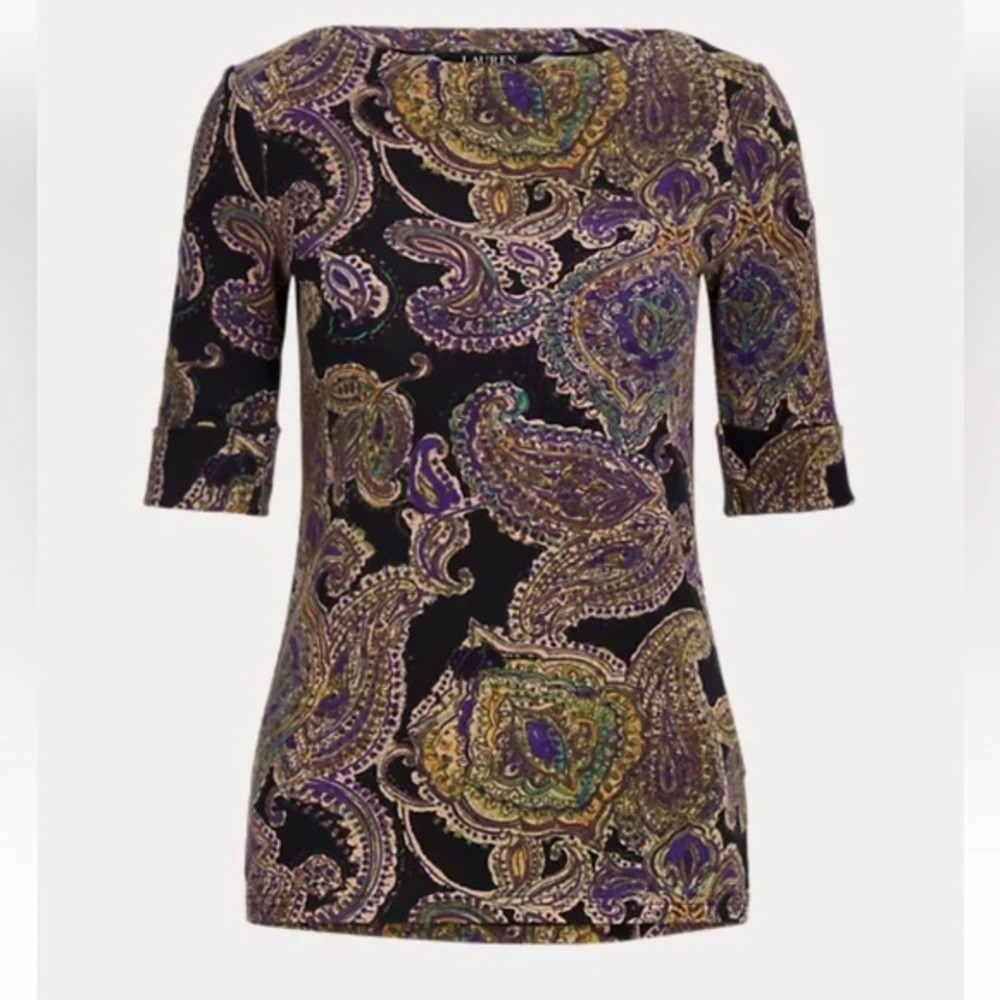 Paisley stretch Cotten boatneck Tshirt